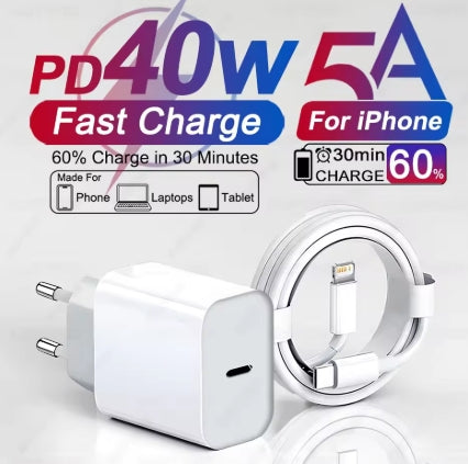 För Apple 40W För iPhone Laddare USB Typ C Snabbladdare För iPhone 16 15 14 13 12 11 Pro Max Plus PD Laddningskabel Tillbehör